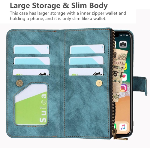 iPhone Xs Max Wallet Case with Card Holder, 2 in 1 PU Leather Case with Magnetic Clasp Zipper Pocket