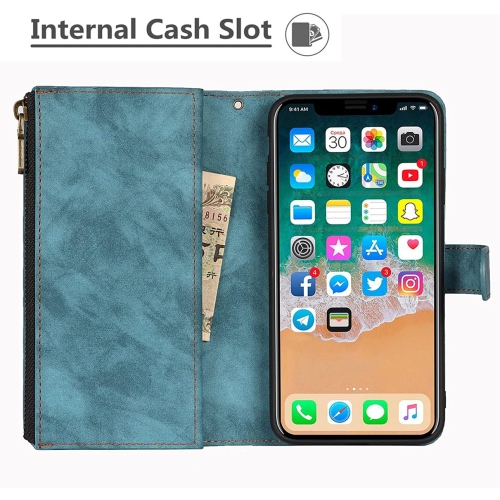iPhone Xs Max Wallet Case with Card Holder, 2 in 1 PU Leather Case with Magnetic Clasp Zipper Pocket