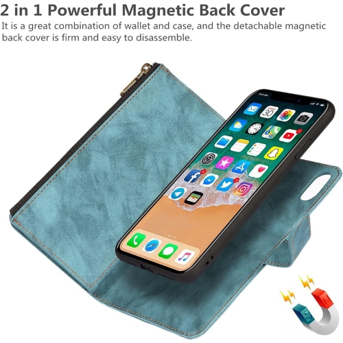 iPhone Xs Max Wallet Case with Card Holder, 2 in 1 PU Leather Case with Magnetic Clasp Zipper Pocket
