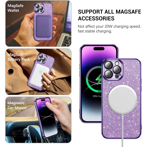 iPhone 14 Pro Max Case, Magnetic Phone Case Compatible with Magsafe Cute Glitter Sparkle Bling Camera Lens