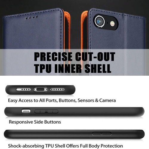 iPhone SE 2022 Case iPhone SE 2020 Case iPhone 8 Case iPhone 7 Case Genuine Leather Flip Anti-Theft RFID