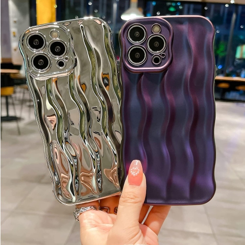 Water Ripple Pattern Curly Phone Case for iPhone 12 Pro Max 6.7 inch, Stylish Wave Frame Soft Case 3D Water