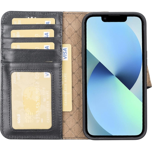 Wallet Case for iPhone 13 Pro - Genuine Leather Folio Cases Magnetic Detachable RFID Blocking Magsafe Flip
