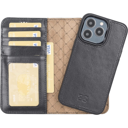 Wallet Case for iPhone 13 Pro - Genuine Leather Folio Cases Magnetic Detachable RFID Blocking Magsafe Flip