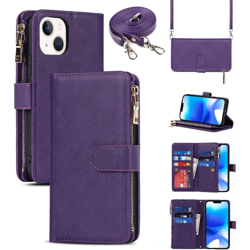 GENERIC  Fit for Iphone 14 Plus (5G 2022) Wallet Case, [9 Card Slots] [Removable Adjustable Crossbody Necklace Lanyard