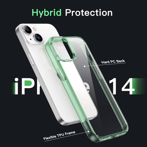 Étui pour iPhone 14 6,1 po, protecteur antichoc pour téléphone, arrière transparent antirayure
