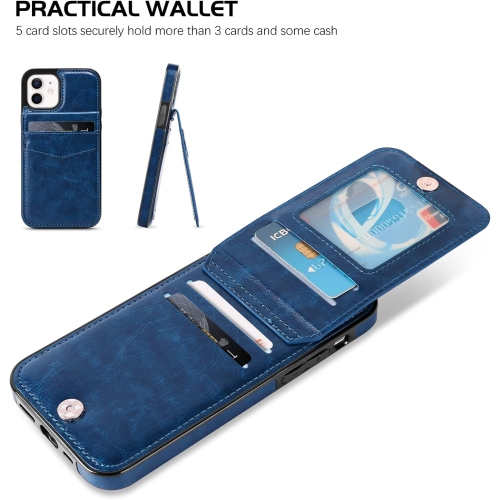 iPhone 12 Wallet Case, iPhone 12 Pro Case with Card Holder Slots PU Leather Kickstand Magnetic Lock Durable