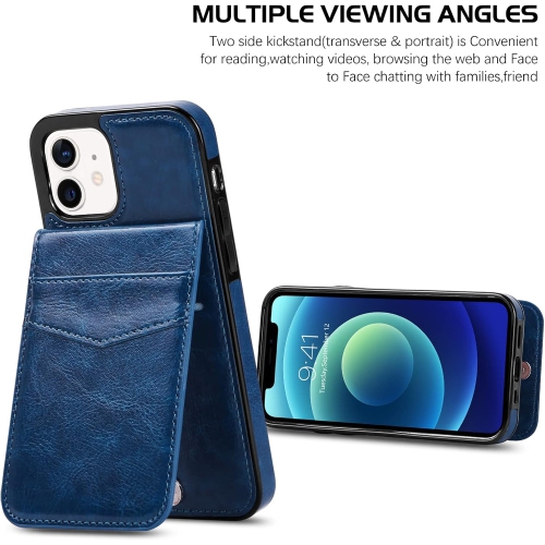 iPhone 12 Wallet Case, iPhone 12 Pro Case with Card Holder Slots PU Leather Kickstand Magnetic Lock Durable