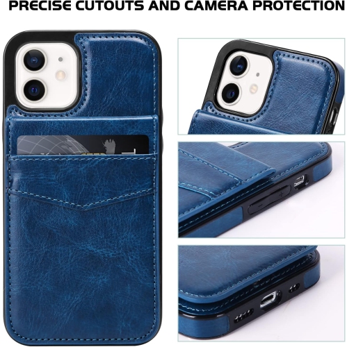 iPhone 12 Wallet Case, iPhone 12 Pro Case with Card Holder Slots PU Leather Kickstand Magnetic Lock Durable