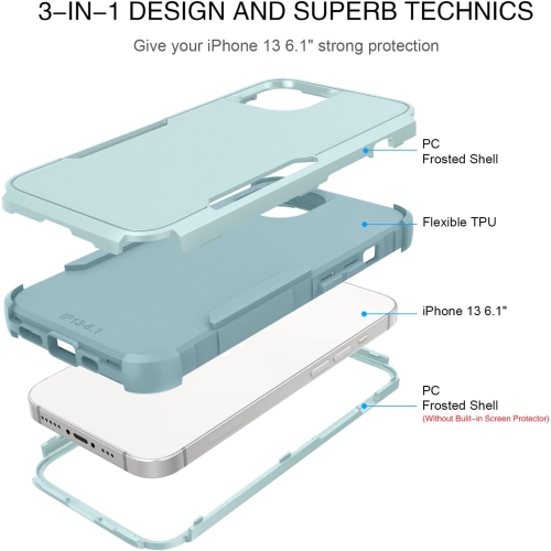 iPhone 13 Case, iPhone 13 Cases Heavy Duty 3 in 1 Full Body Rugged Non Slip Shockproof Hybrid Hard PC Soft TPU