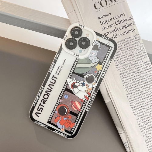 for iPhone 14 Pro Max Cute Clear Case, Cool Cartoon Astronaut Space Planet Moon Rocket Design Stylish