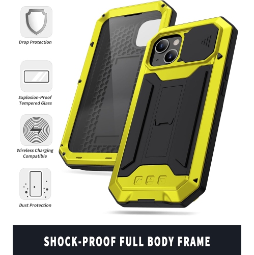 for iPhone 13 Case,Shockproof Hard Case Aluminum Metal Gorilla Glass Military Heavy Duty Sturdy Protector Cover