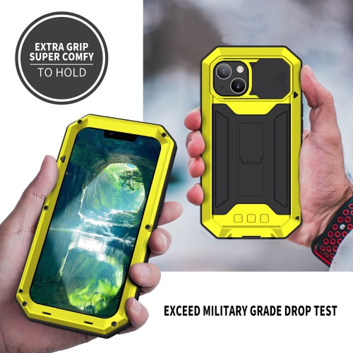 for iPhone 13 Case,Shockproof Hard Case Aluminum Metal Gorilla Glass Military Heavy Duty Sturdy Protector Cover
