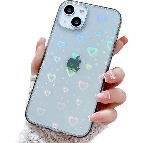 Compatible with iPhone 13 Mini Case, for Laser Glitter Bling Heart Soft & Flexible TPU and Hard PC Back