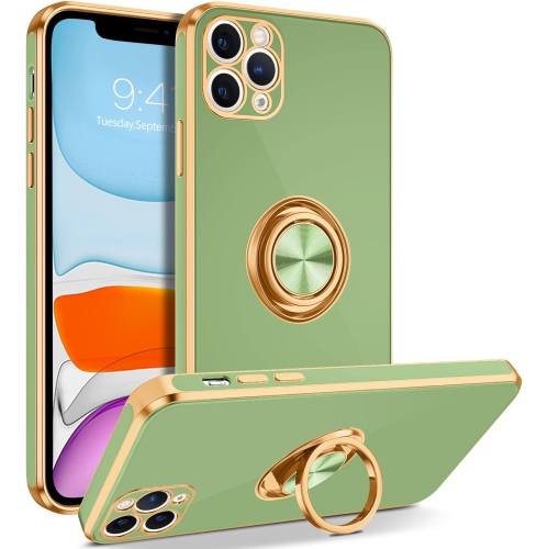 iPhone 11 Pro Case, iPhone 11 Pro Phone Case Ring Holder Edge Plating Rotation Kickstand Soft Silicone TPU