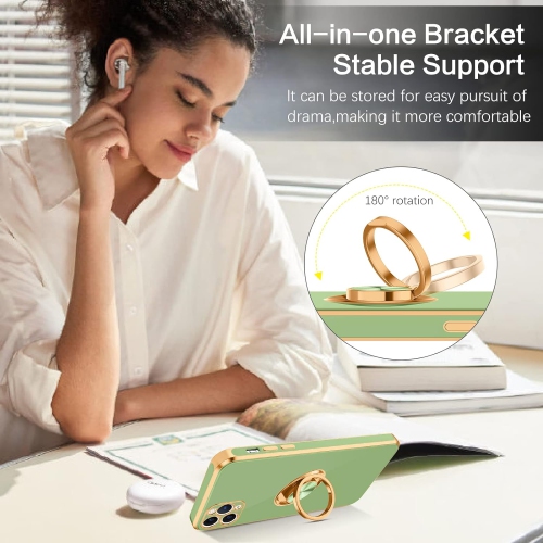 iPhone 11 Pro Case, iPhone 11 Pro Phone Case Ring Holder Edge Plating Rotation Kickstand Soft Silicone TPU