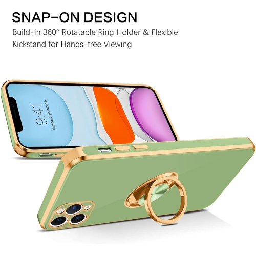 iPhone 11 Pro Case, iPhone 11 Pro Phone Case Ring Holder Edge Plating Rotation Kickstand Soft Silicone TPU