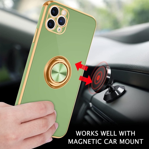 iPhone 11 Pro Case, iPhone 11 Pro Phone Case Ring Holder Edge Plating Rotation Kickstand Soft Silicone TPU