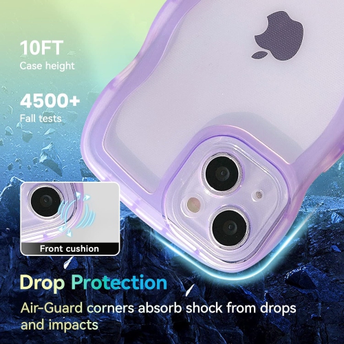 Case for iPhone 13 6.1 inch, Solid Color Curly Waves Frame Clear Phone Case Soft Flexible Shockproof Crystal