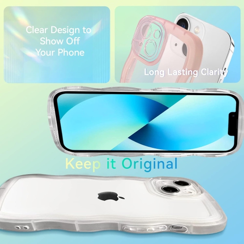 Case for iPhone 13 6.1 inch, Solid Color Curly Waves Frame Clear Phone Case Soft Flexible Shockproof Crystal