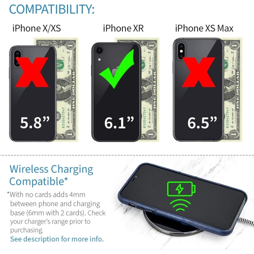 iPhone XR Wallet Case: Built-in Metal Plate for Magnetic Mounting & 2 Credit Card Holders (6.1" Exec M2,