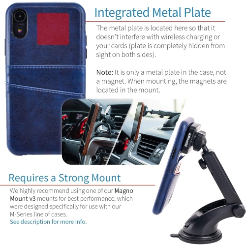 iPhone XR Wallet Case: Built-in Metal Plate for Magnetic Mounting & 2 Credit Card Holders (6.1" Exec M2,
