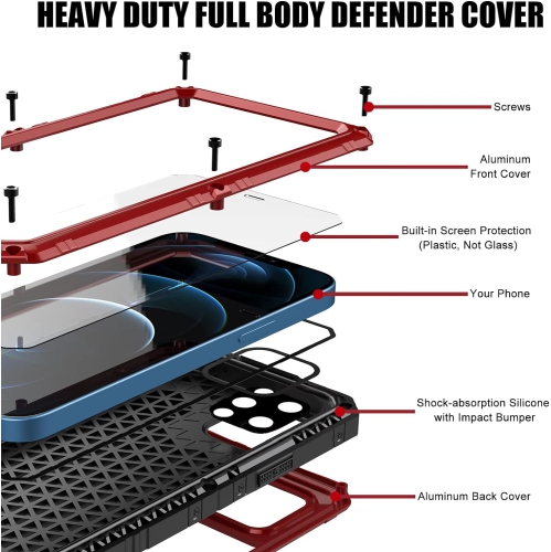 Waterproof Case for iPhone 12 Pro Max, Heavy Duty Military Grade Armor Metal Case, Full Body Protective