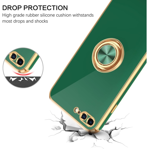 iPhone 8 Plus Case, iPhone 7 Plus Case Ring Holder Edge Plating Rotation Kickstand Soft Silicone TPU Bumper