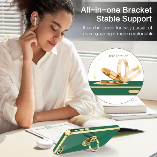 iPhone 8 Plus Case, iPhone 7 Plus Case Ring Holder Edge Plating Rotation Kickstand Soft Silicone TPU Bumper