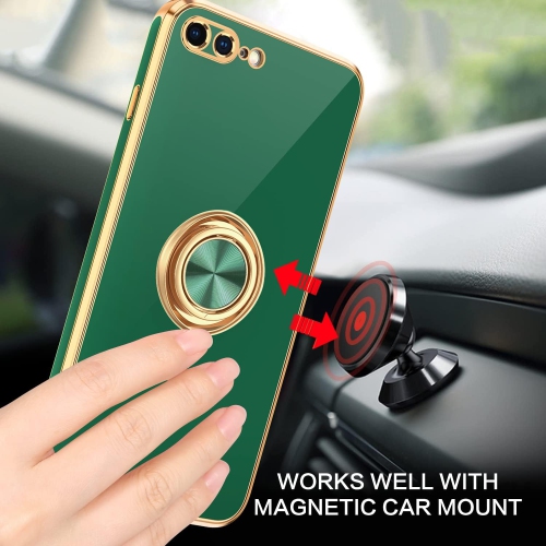 iPhone 8 Plus Case, iPhone 7 Plus Case Ring Holder Edge Plating Rotation Kickstand Soft Silicone TPU Bumper