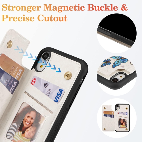 Wallet Case for iPhone XR with Card Holders, PU Leather Cover Kickstand RFID Blocking Double Magnetic Rilievo