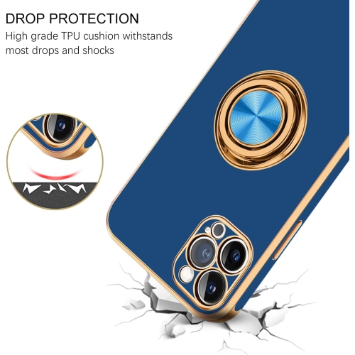 iPhone 13 Pro Max Case, iPhone 13 Pro Max Phone Case Ring Holder Plating Rotation Kickstand Soft Silicone TPU