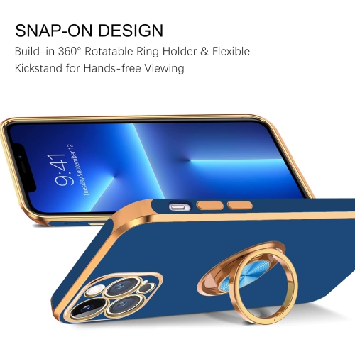 iPhone 13 Pro Max Case, iPhone 13 Pro Max Phone Case Ring Holder Plating Rotation Kickstand Soft Silicone TPU