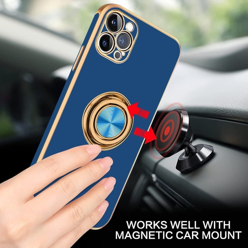 iPhone 13 Pro Max Case, iPhone 13 Pro Max Phone Case Ring Holder Plating Rotation Kickstand Soft Silicone TPU