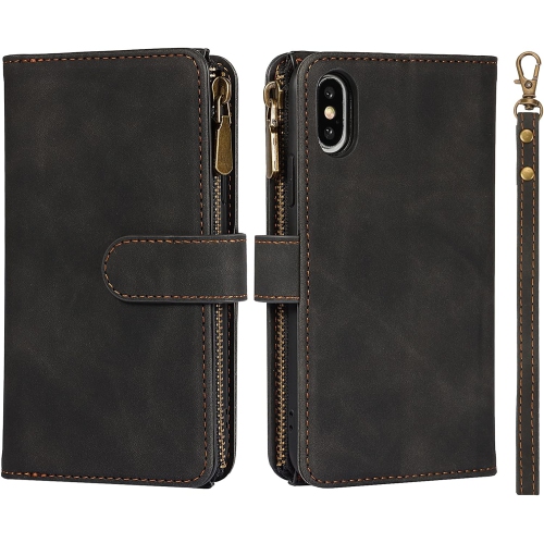 for iPhone X/iPhone Xs Wallet Case,2 in 1 Detachable Flip Wallet Case with Zipper [Premium Leather][6 Card