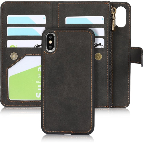 for iPhone X/iPhone Xs Wallet Case,2 in 1 Detachable Flip Wallet Case with Zipper [Premium Leather][6 Card