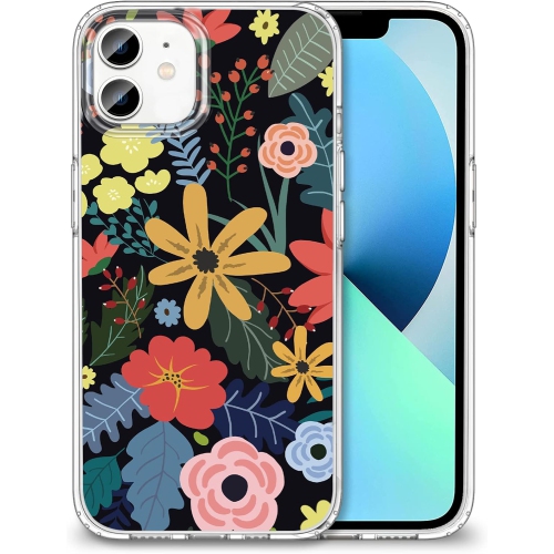 GENERIC  Iphone 12 And 12 Pro Case With Screen Protector, Slim Fit Boho Floral Design Cute Women Girls Phone Case