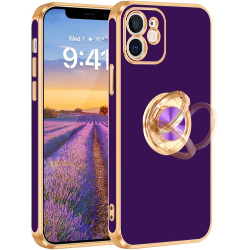 iPhone 12 Case, iPhone 12 Case with Ring Stand, 360° Rotatable Ring Holder Magnetic Kickstand Shiny Plating Gold