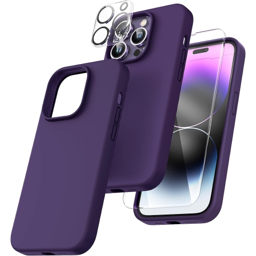 [5 in 1] for iPhone 14 pro max Case, with 2 Pack Screen Protector + 2 Pack Camera Lens Protector, Slim Liquid