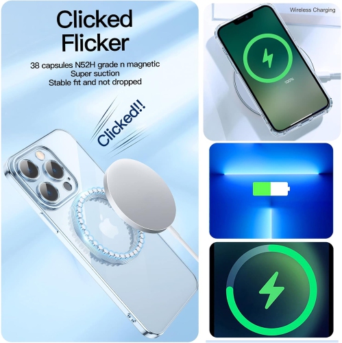 Compatible with iPhone 13 Pro Max Magnetic Glitter Case, Luxury Plating Cute Bling Clear Phone Case,