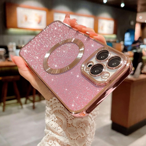 Compatible with iPhone 13 Pro Max Magnetic Glitter Case, Luxury Plating Cute Bling Clear Phone Case,