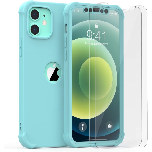 Compatible with iPhone 12 Mini Case with 2 Pack Tempered Glass Screen Protector,Full Body Slim Shockproof Hard