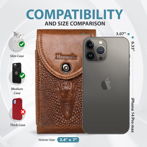 Genuine Leather Cell Phone Pouch for iPhone 12 Pro Max Belt Case with Belt Clip Loop, Men Belt Holder