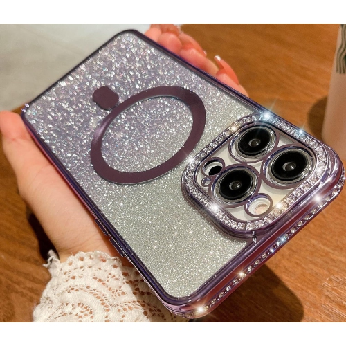 GENERIC  Designed for Iphone 14 Pro Magnetic Glitter Case, Luxury Plating Cute Bling Diamond Inlay Phone Cover Compatible