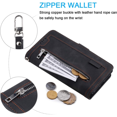 Wallet Case for iPhone 12 Mini 5.4 inch, Retro 9 Card Holder Slots Zipper Pocket Handbag Case PU Leather