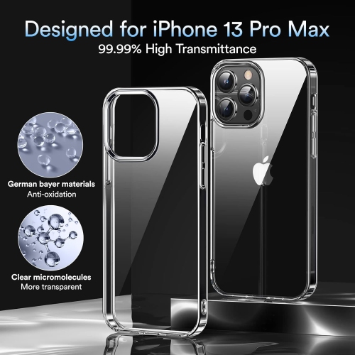 Crystal Clear Case Compatible with iPhone 13 Pro Max Case, Non-Yellowing Protective Shockproof Slim Thin Phone