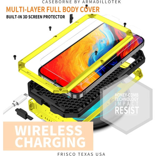 for iPhone 14 Case,Shockproof Hard Case Aluminum Metal Gorilla Glass Military Heavy Duty Sturdy Protector Cover