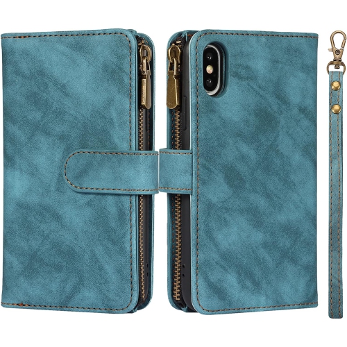 for iPhone X/iPhone Xs Wallet Case,2 in 1 Detachable Flip Wallet Case with Zipper [Premium Leather][6 Card