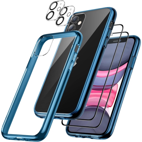 Étui 3-en-1 pour iPhone de 11 6,1 po, paquet de 2 protecteurs d'écran et paquet de 2 protecteurs d'objectif, couverture complète