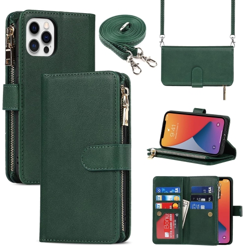 iPhone 12 Pro Phone Case Wallet for Women Men with Credit Card Holder, iPhone 12 Crossbody Case with Strap